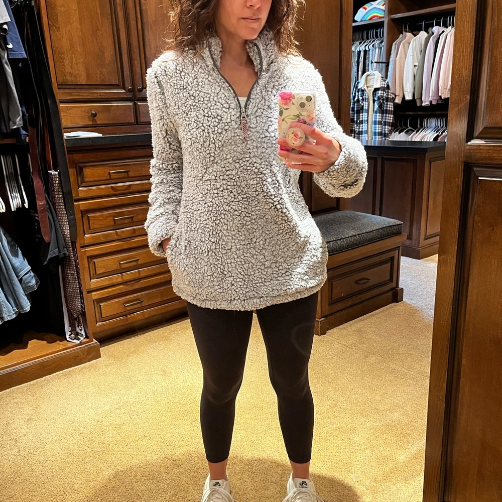 Grey Sherpa jersey lined half zip